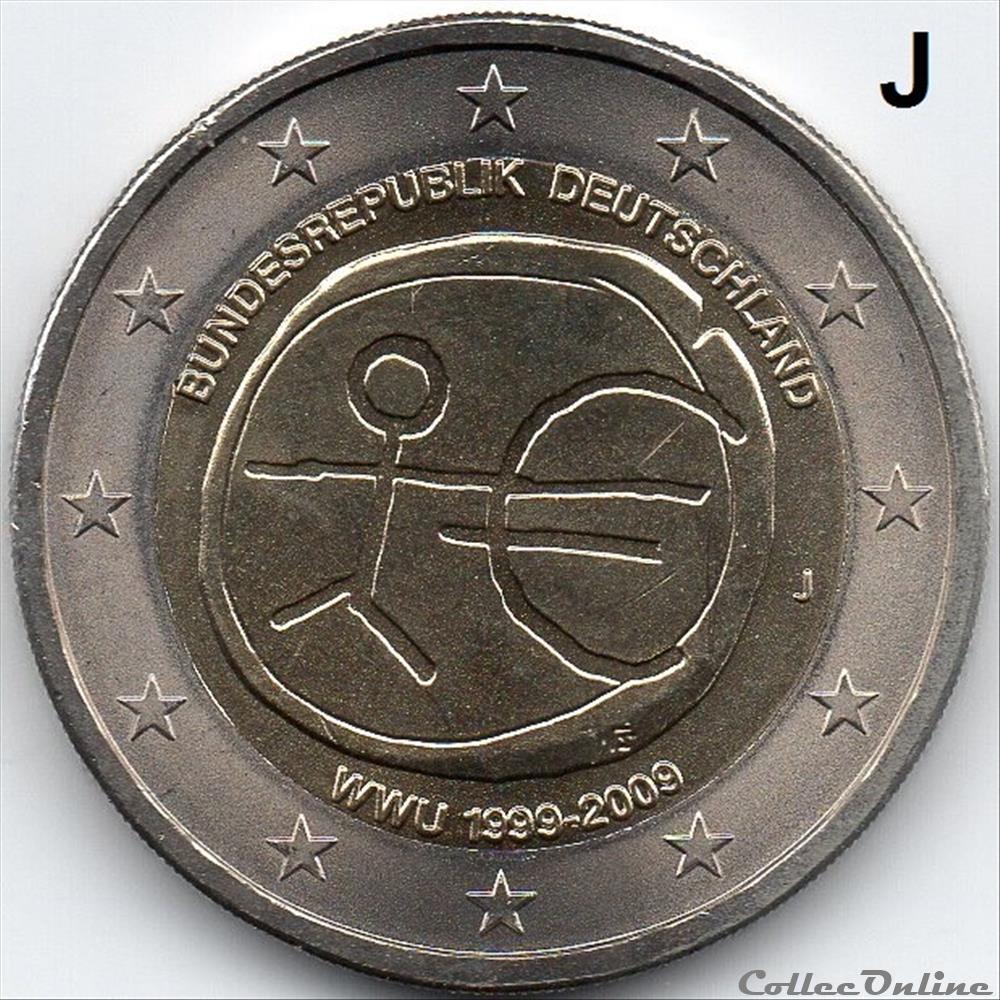 2009 : X° An. U.E et Monétaire 4 monnaie euro allemagne 2009 x an u e et monetaire