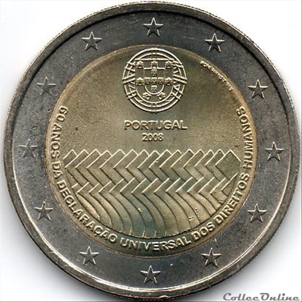 2008 : 60ème anniv. droits Homme monnaie euro portugal 2008 60eme anniv droits homme
