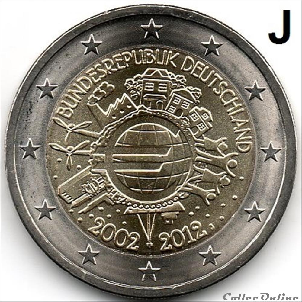 2012 : 10 ans de l'€uro 3 monnaie euro allemagne 2012 10 ans de uro