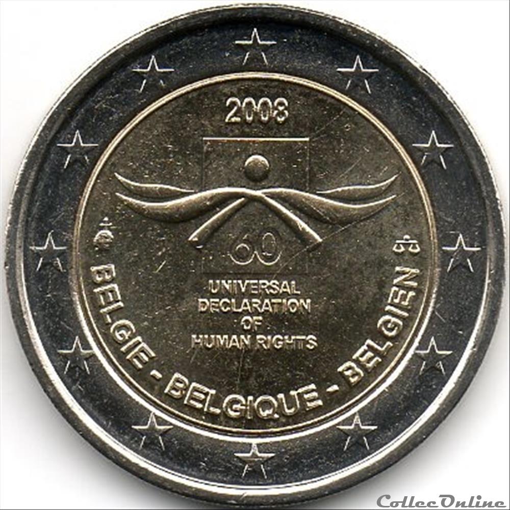 monnaie euro belgique 2008 60eme anniv droits homme