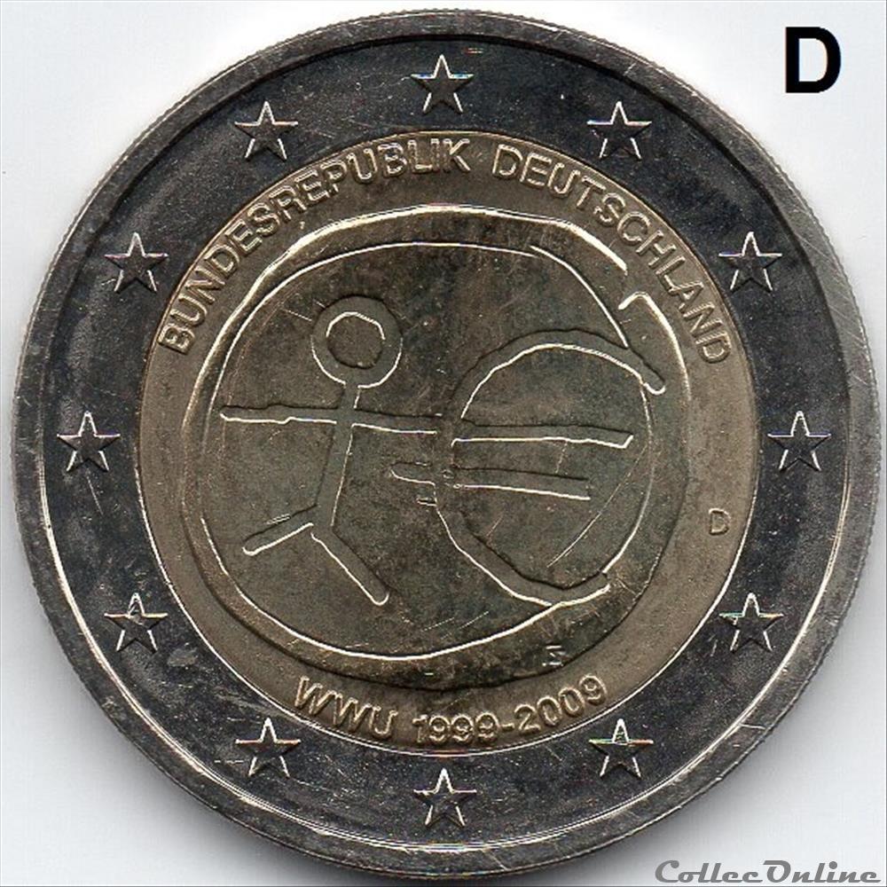 2009 : X° An. U.E et Monétaire 2 monnaie euro allemagne 2009 x an u e et monetaire