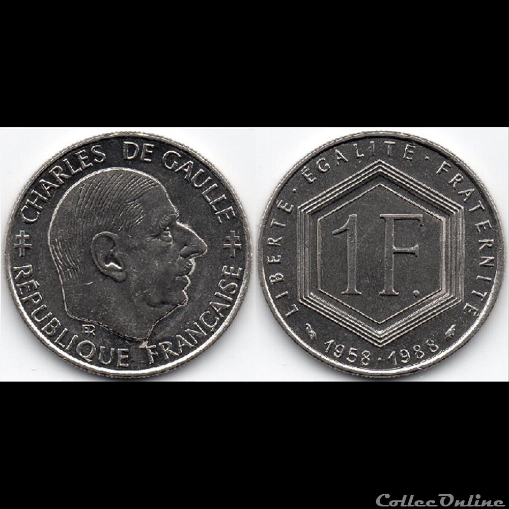 monnaie france moderne 1 franc commemorative charles de gaulle 1988
