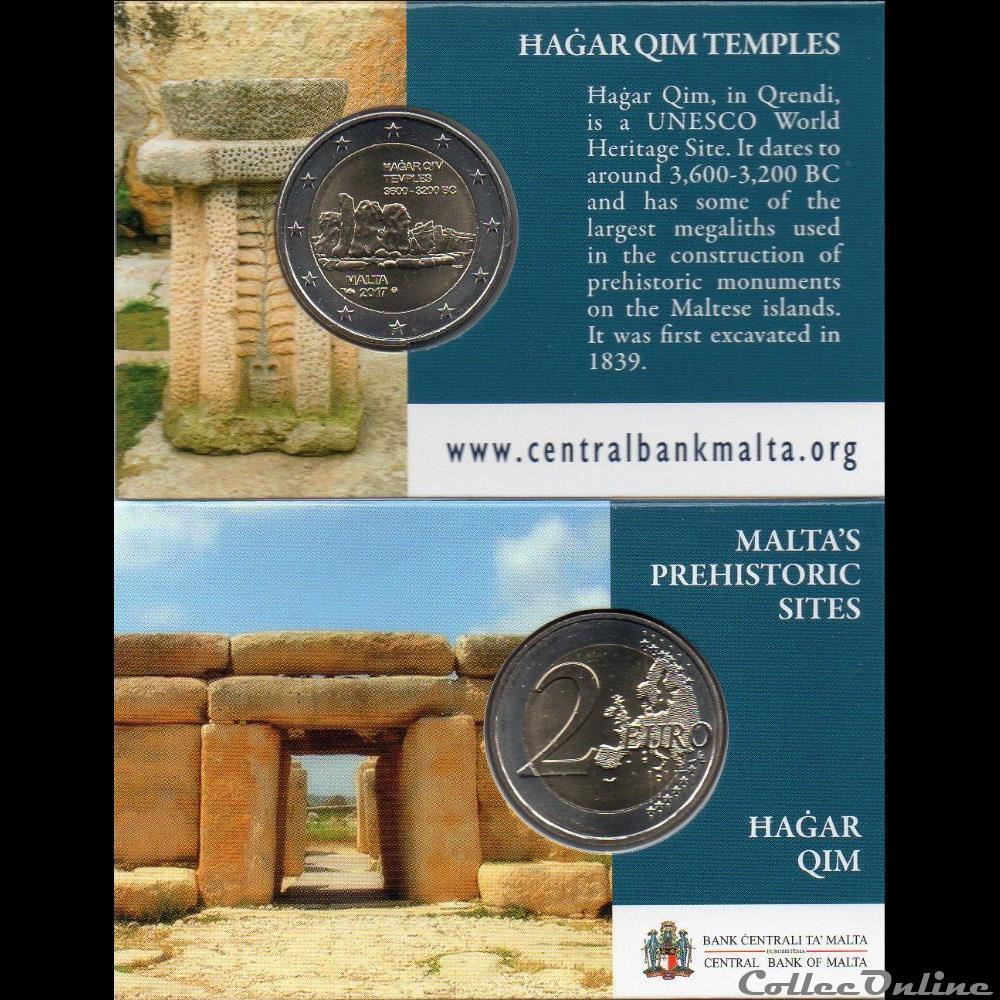 euro malte 2017 coin card hagar qim avec poincon monnaie de paris