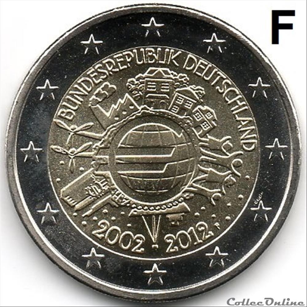 2012 : 10 ans de l'€uro 2 monnaie euro allemagne 2012 10 ans de uro