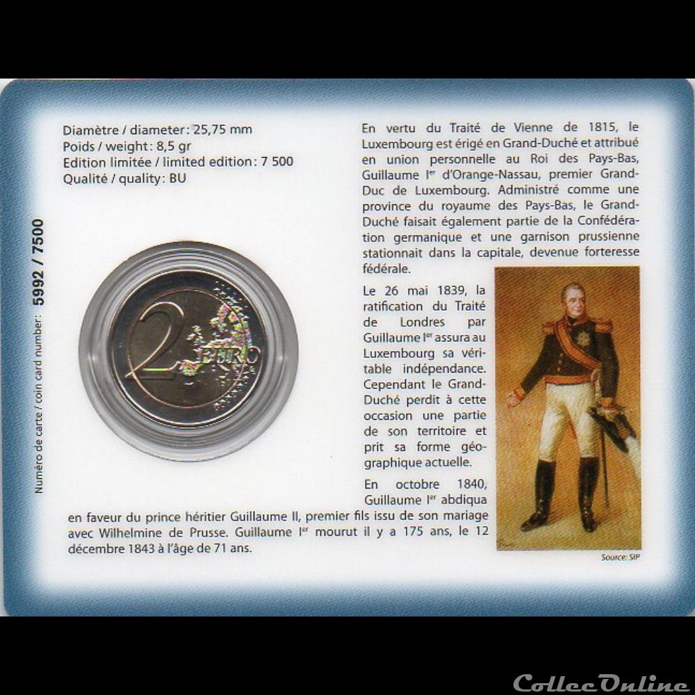 monnaie euro luxembourg 2018 coin card 175 em anniversaire du decess du grand duc guillaume 1er