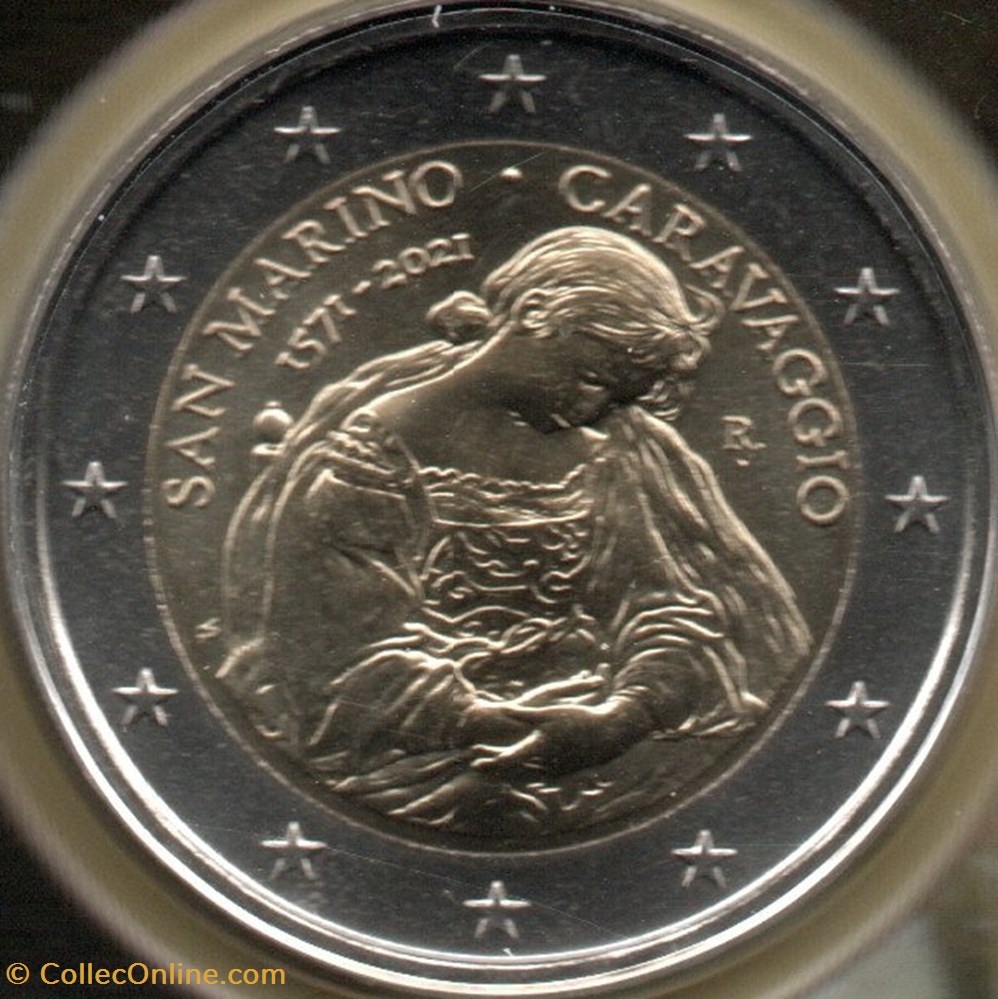 2021 : 450e anniversaire de la naissance de Michelangelo Merisi da Caravaggio. 4 monnaies euros saint marin 2021 450e anniversaire de la naissance de michelangelo merisi da caravaggio