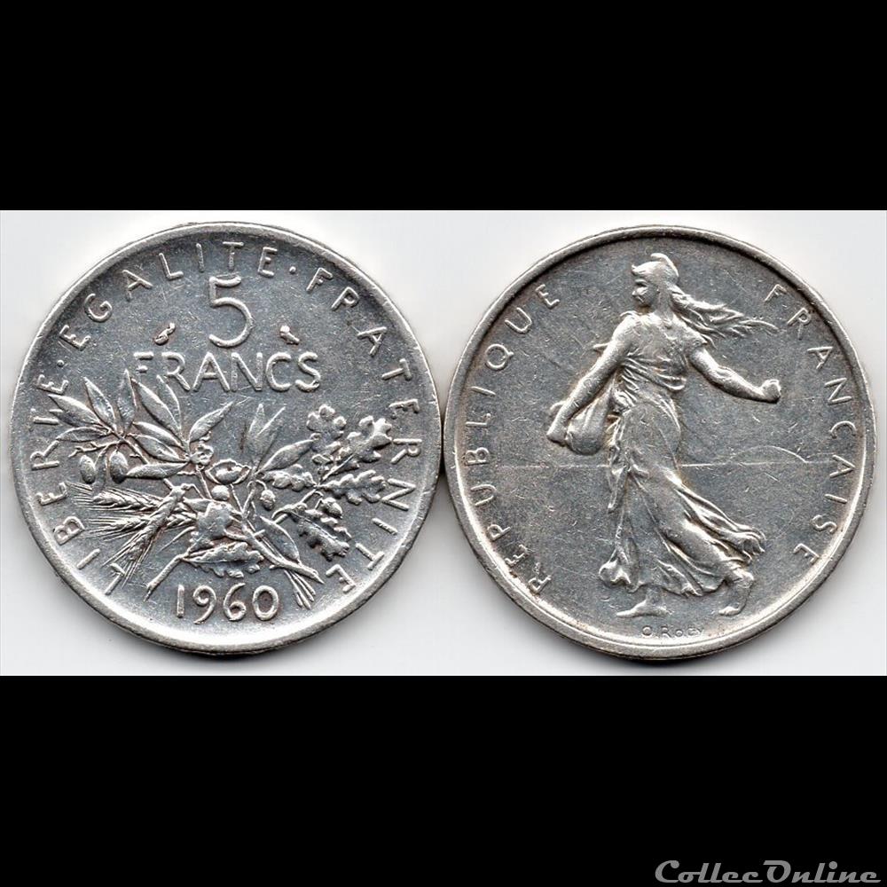 5 Francs : Semeuse en argent 1960 monnaie france moderne 5 francs semeuse en argent 1960