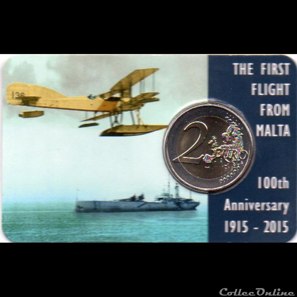 monnaie euro 2015 coin card 100eme anniversaire 1er vol commercial de malte