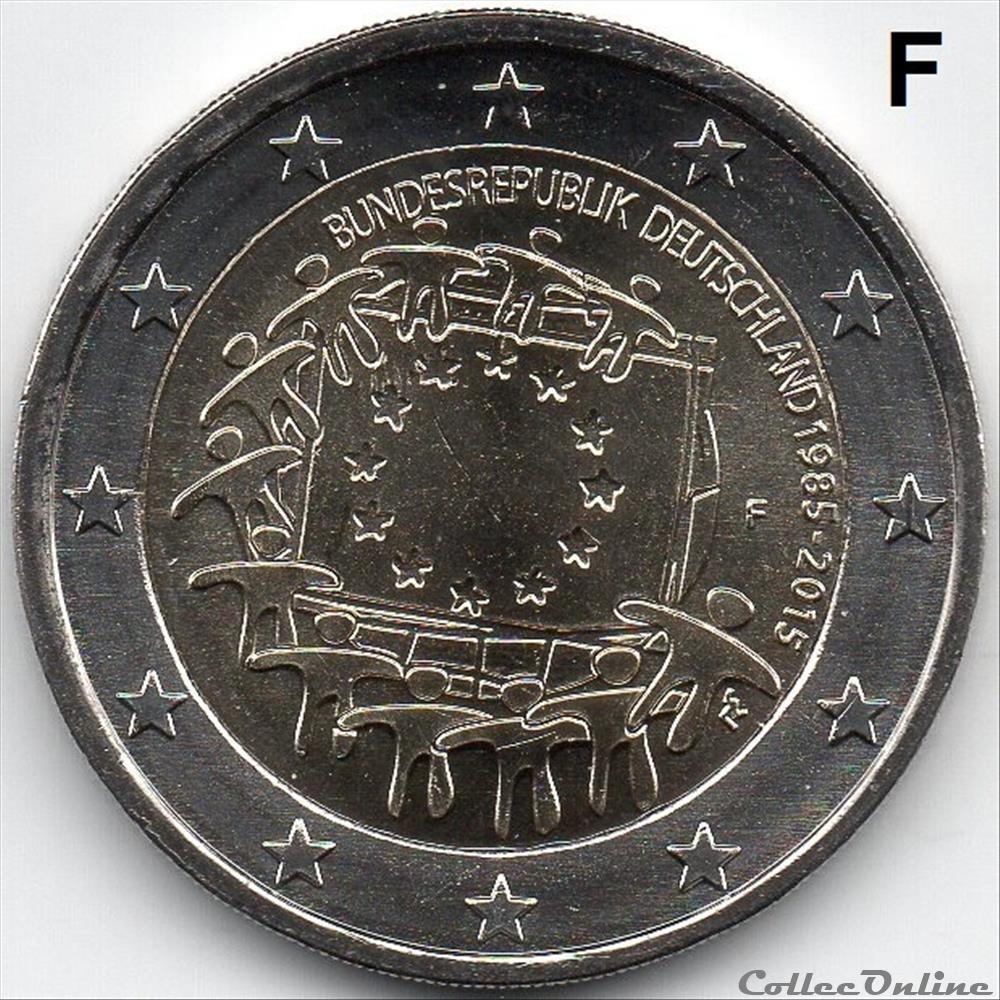 2015 : 30ième anniversaire drapeau européenne 2 monnaie allemagne 2015 30ieme anniversaire drapeau europeenne