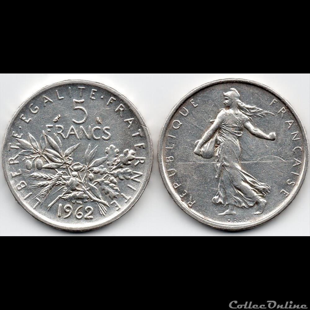monnaie france moderne 5 francs semeuse en argent 1962