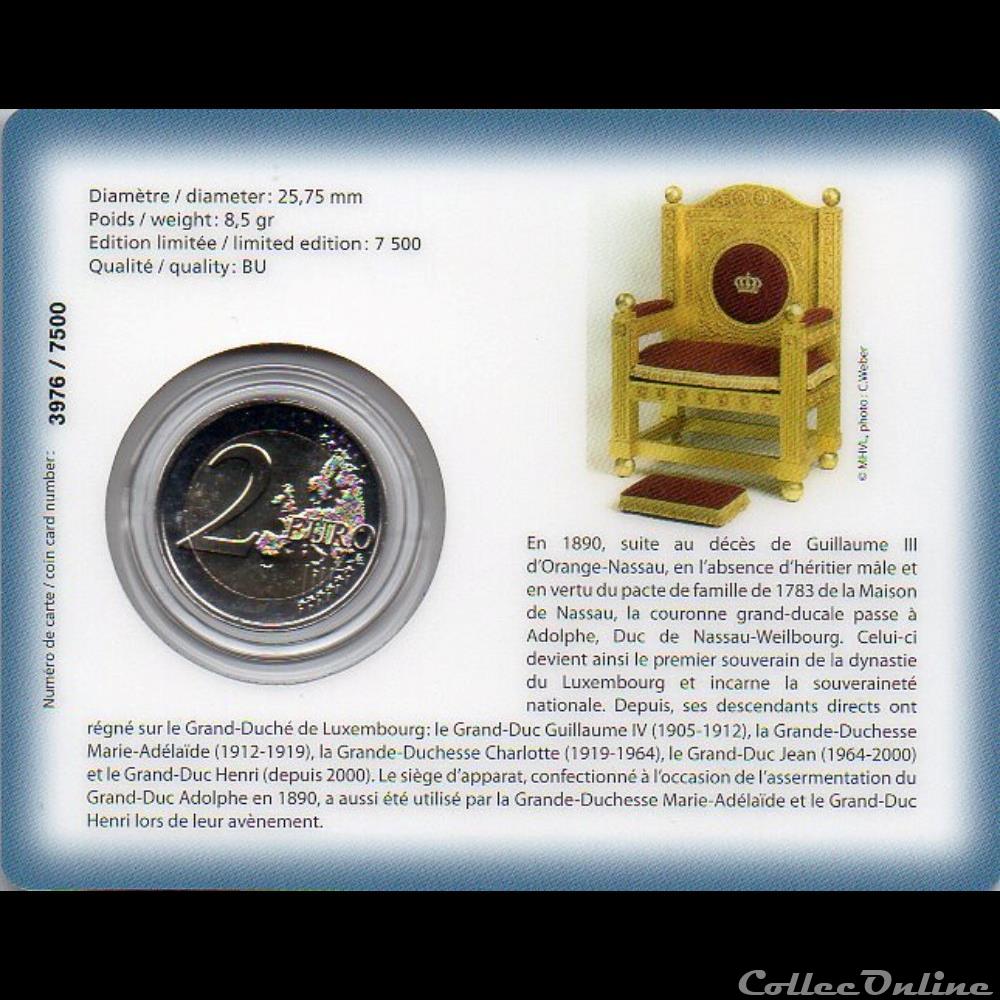 2015 : Coin card 1890 dynastie nassau-weilbourg monnaie euro luxembourg 2015 coin card 1890 dynastie nassau weilbourg