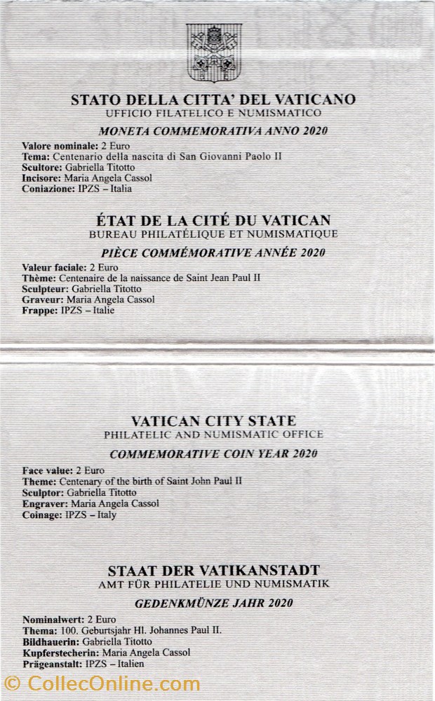 2020 : Jean Paul II 3 monnaie euro vatican 2020 jean paul ii
