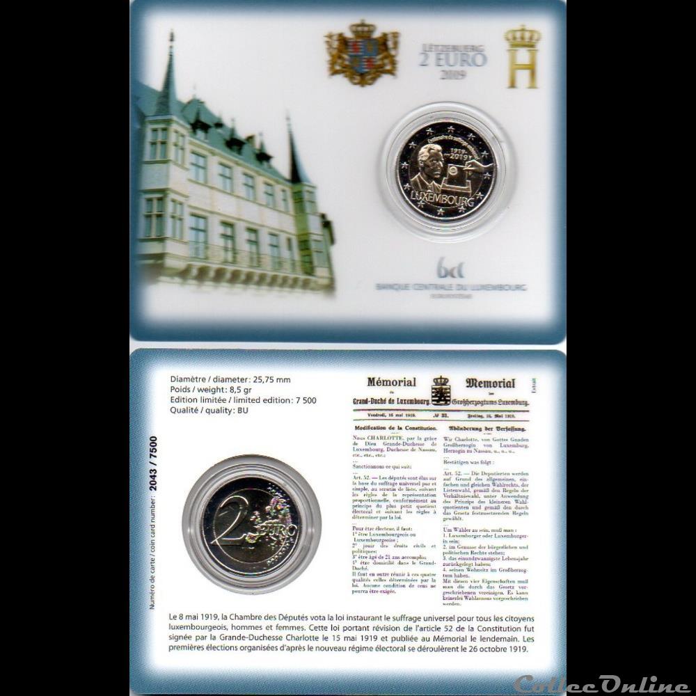 2019 : Coin cade Centenaire du suffrage universel 2 monnaie euro luxembourg 2019 coin cade centenaire du suffrage universel