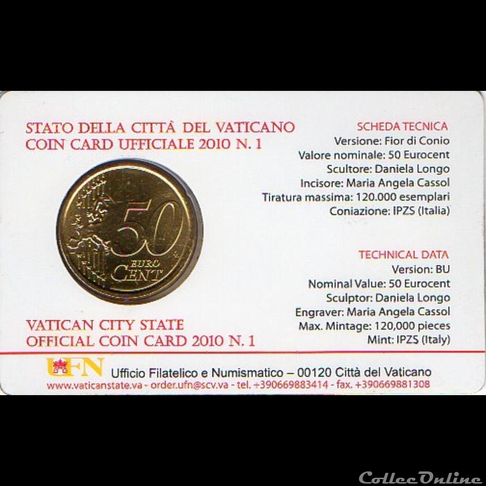 2010 : Coin card n°1 monnaie euro vatican 2010 coin card n 1