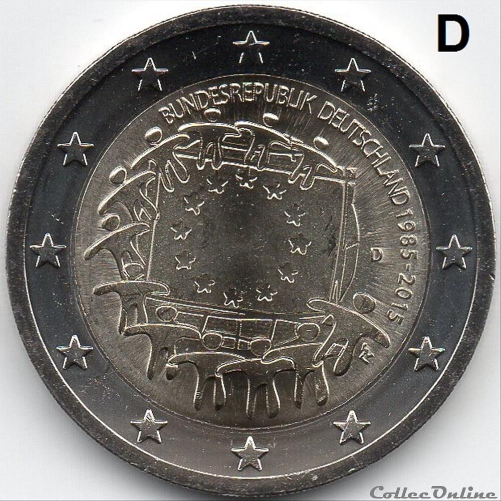 2015 : 30ième anniversaire drapeau européenne 4 monnaie allemagne 2015 30ieme anniversaire drapeau europeenne
