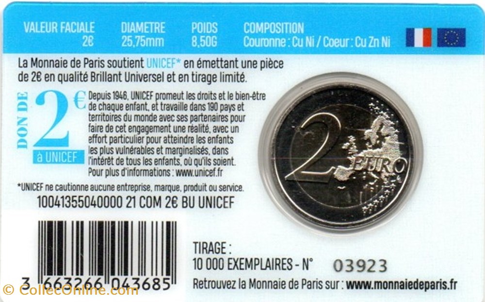 monnaies euros france 2021 75 ans pour enfance unicef