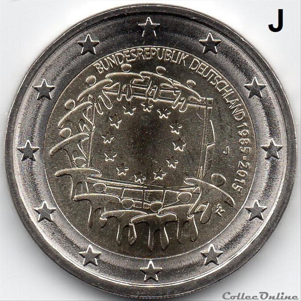 2015 : 30ième anniversaire drapeau européenne 5 monnaie allemagne 2015 30ieme anniversaire drapeau europeenne