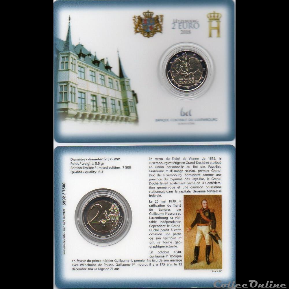 monnaie euro luxembourg 2018 coin card 175 em anniversaire du decess du grand duc guillaume 1er