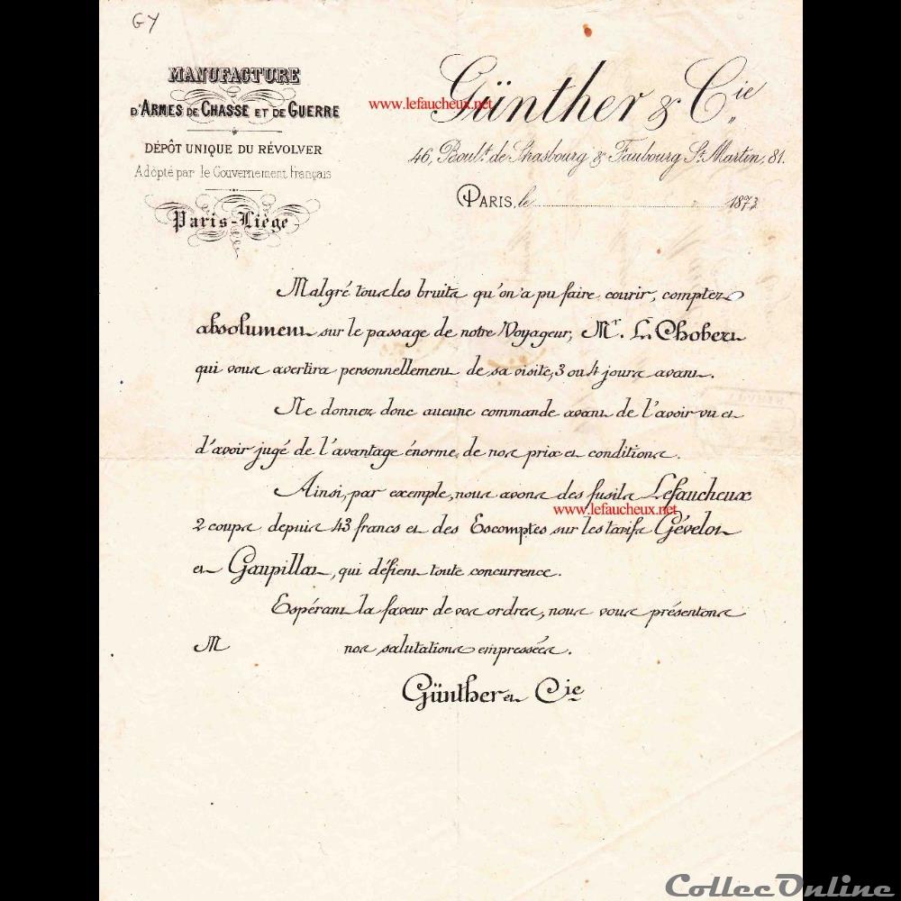 vieux papier collection fusil la maison gunther cie a paris