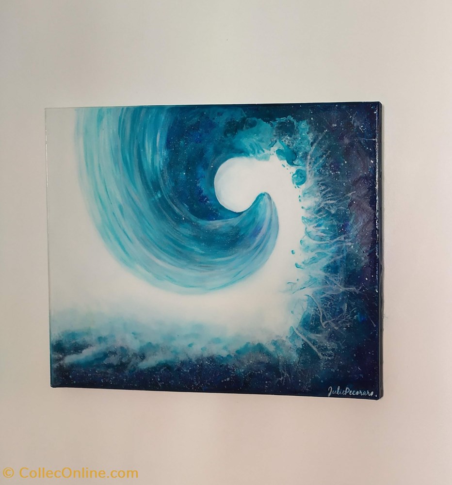 Peinture unique "Vague étoilée" art antiquite dessin peinture unique vague etoilee