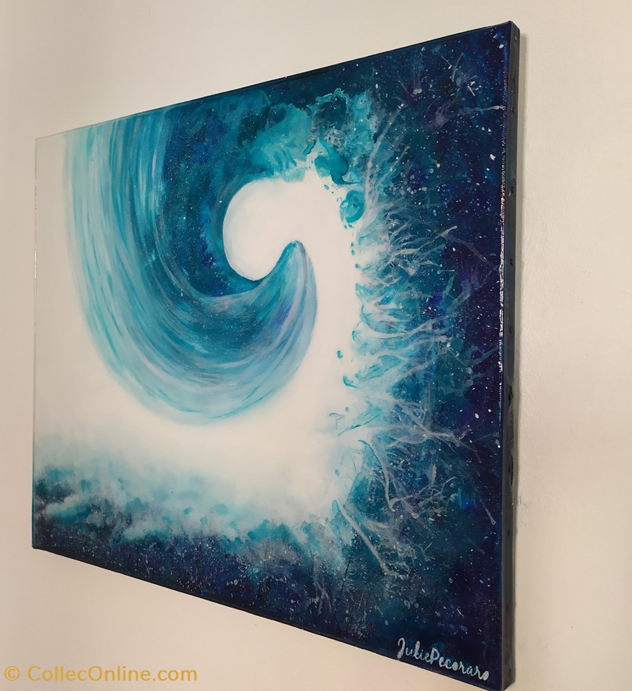 Peinture unique "Vague étoilée" art antiquite dessin peinture unique vague etoilee
