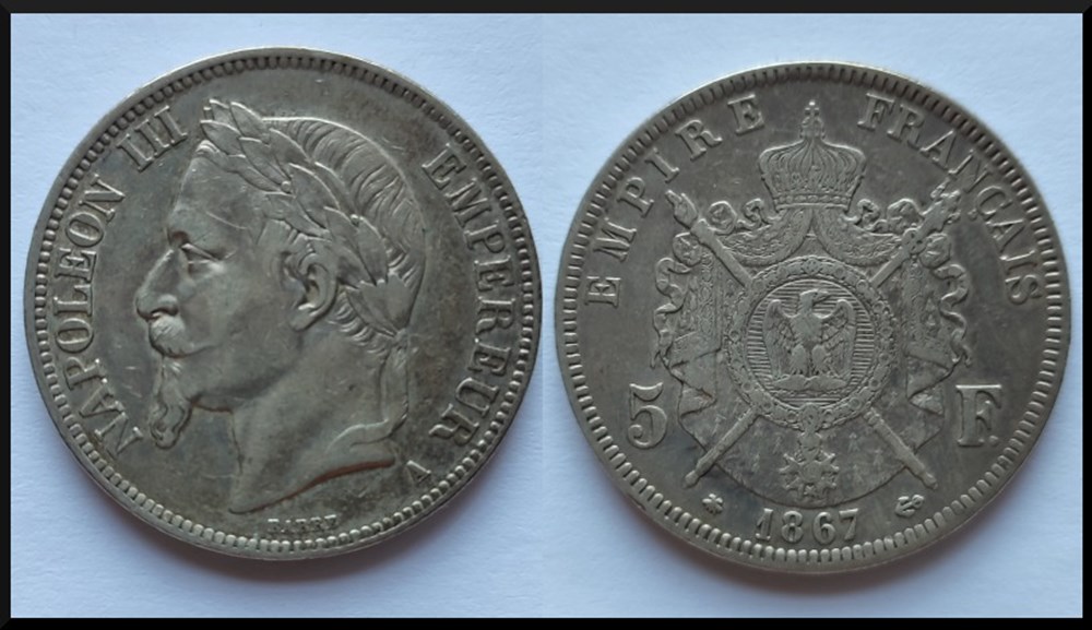 monnaies monde france 5 francs napoleon iii 1867 a