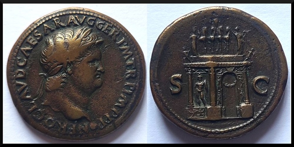 Néron, sesterce, Arc de triomphe, 65 après J.-C monnaies antiques romaines imperiales et republicaines neron sesterce arc de triomphe 65 apres j c