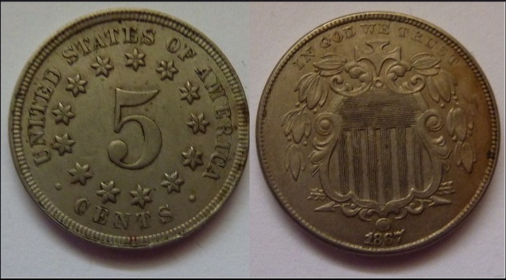 monnaies monde 5 cent etats unis bouclier 1867