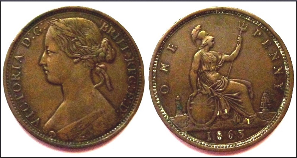 1 Penny Victoria Royaume-Uni 1863 monnaies monde 1 penny victoria royaume uni 1863