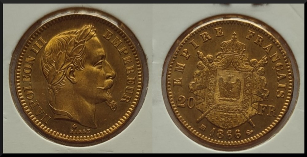 20 francs or Napoléon III, tête laurée 1866 Strasbourg monnaies monde france 20 francs or napoleon iii tete lauree 1866 strasbourg