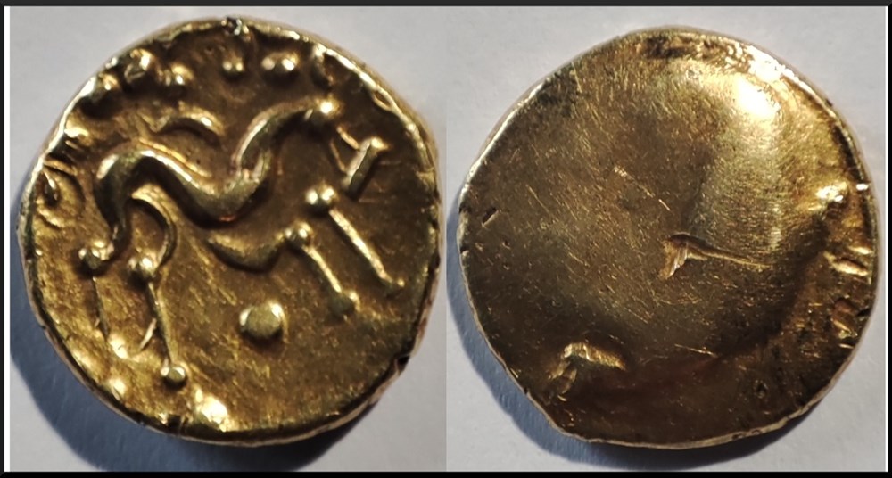 Statère d'or Ambians région d'Amiens, 60-50 AC monnaies antiques celtes statere or ambians region amiens 60 50 ac