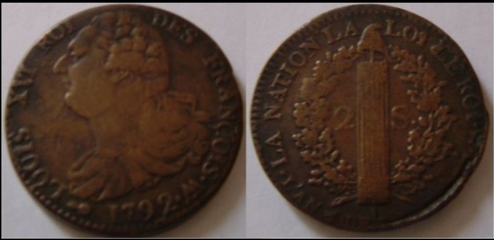 2 Sols Louis XVI 1792 monnaies europe medievale a france royales 2 sols louis xvi 1792