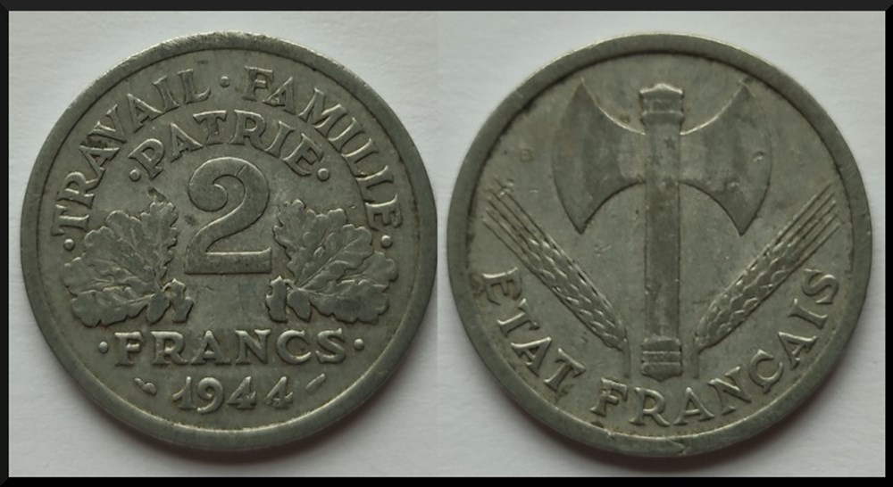 2 francs Francisque 1944 monnaies monde france 2 francs francisque 1944