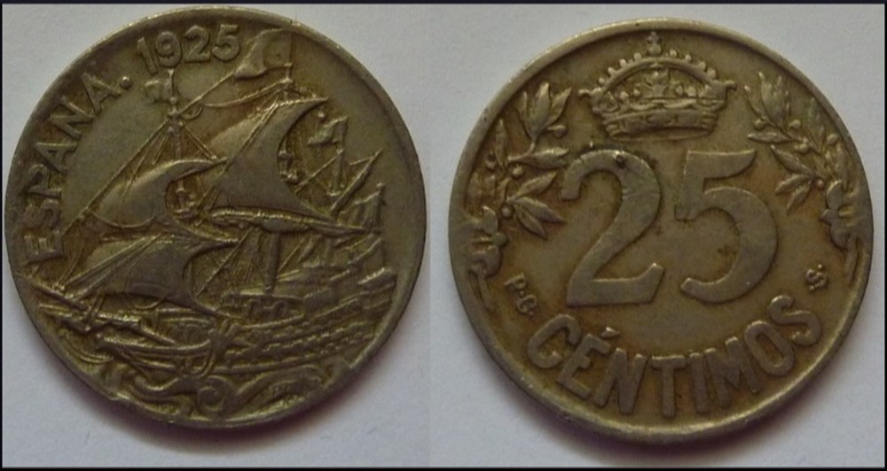 25 centimos Espagne 1925 monnaies monde 25 centimos espagne 1925