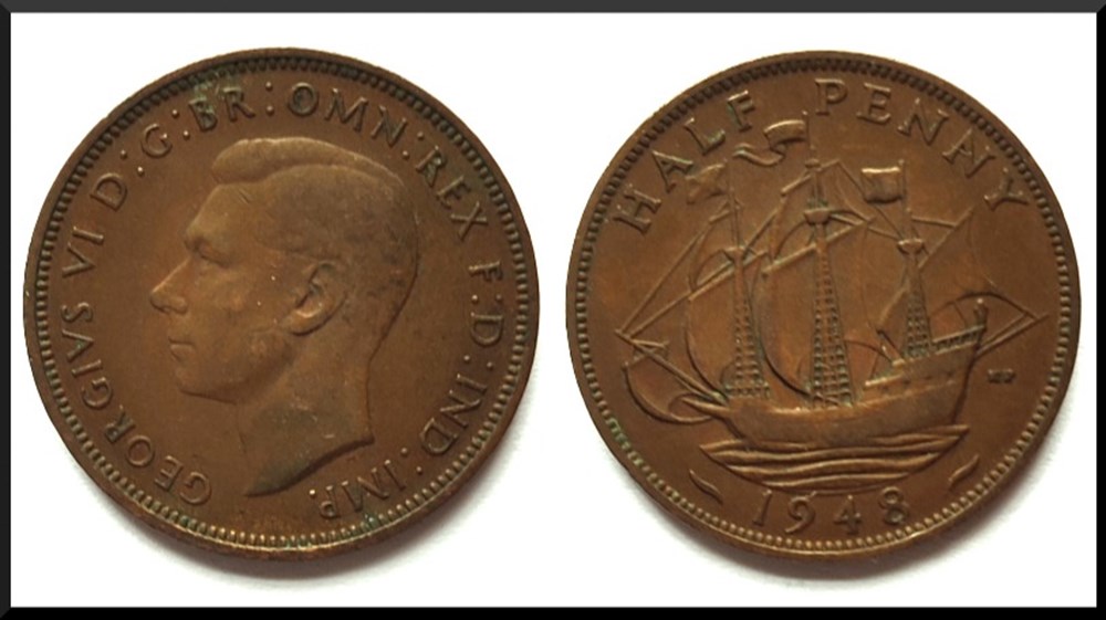 1/2 Penny Georges VI Royaume-Uni 1948 monnaies monde 1 2 penny georges vi royaume uni 1948