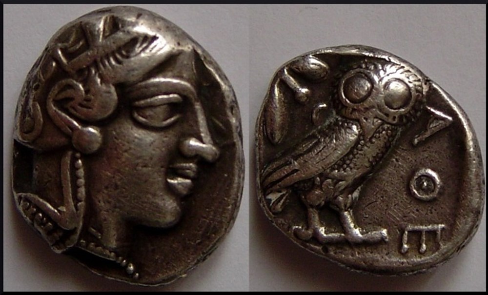 Tétradrachme Athènes à la chouette 454-415 avant J.-C monnaies antiques grecques tetradrachme athenes a la chouette 454 415 avant j c