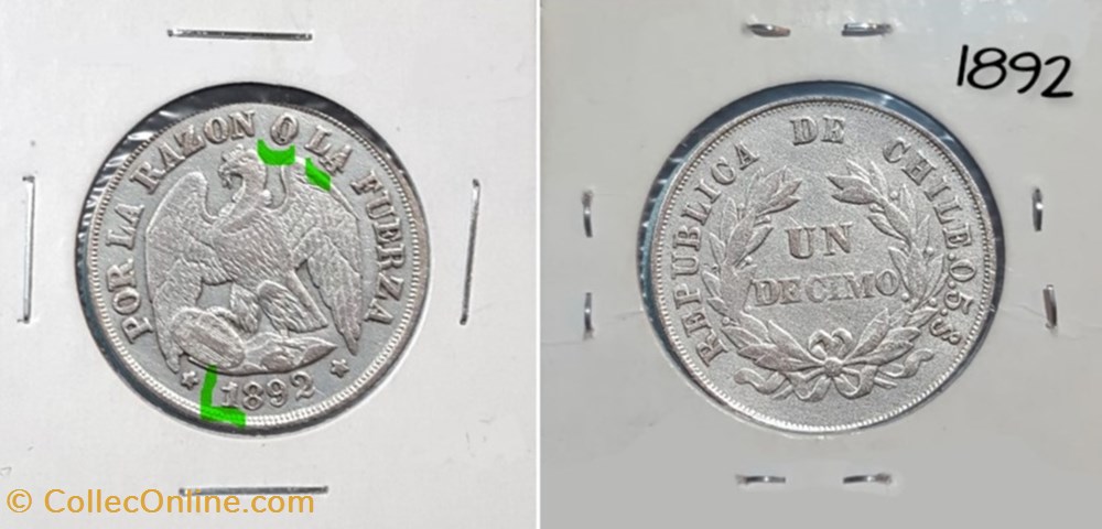 MONEDA DE 1 CÉNTIMO DE CHILE 1892-DD del mundo moneda de 1 centimo de chile 1892 dd