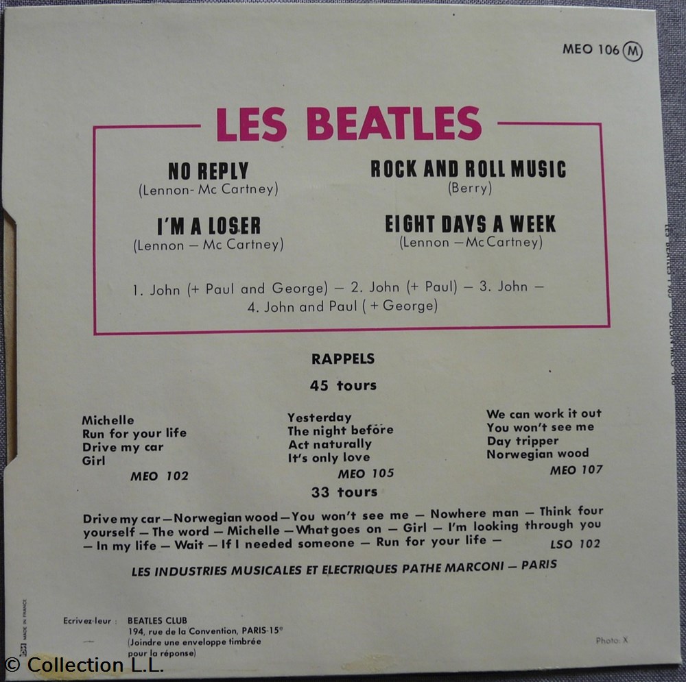 1971∼MEO 106∼No Reply musique instruments disques vinyles disque tours 1971 meo 106 no reply
