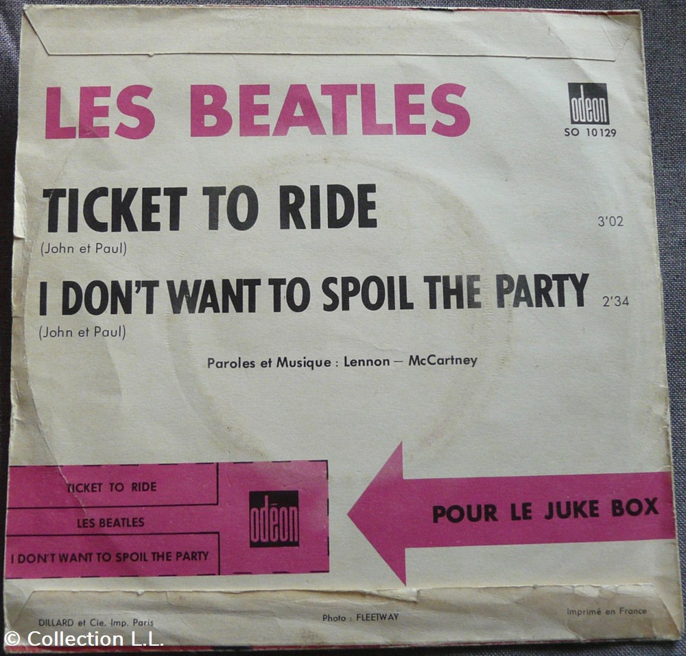 1965∼SO 10129∼Ticket to ride musique instruments disques vinyles disque tours 1965 so 10129 ticket to ride