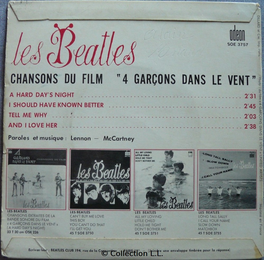 1964∼SOE 3757∼A hard day's night musique instruments disques vinyles 1964 soe 3757 a hard day s night