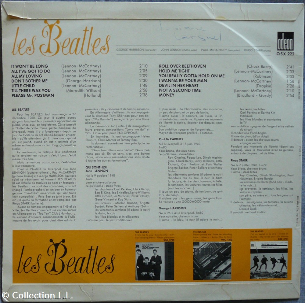 1963∼OSX 222∼Les Beatles musique instruments disques vinyles disque tours 1963 osx 222 les beatles