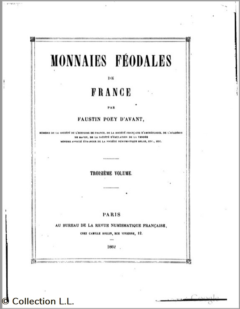 1862∼ Poey d'Avant - Monnaies Féodales de France livres ouvrages 1862 poey avant monnaies feodales de france