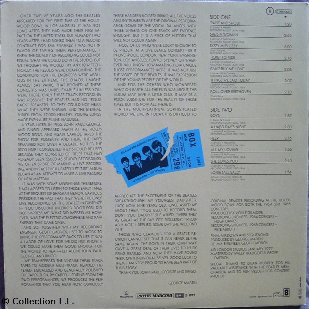 1977∼2C 068 06377∼The Beatles at the Hollywood Bowl musique instruments disques vinyles disque tours 1977 2c 068 06377 the beatles at the hollywood bowl