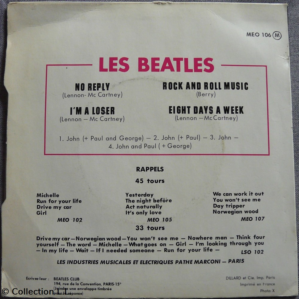 1966∼MEO 106∼No reply 3 musique instruments disques vinyles disque tours 1966 meo 106 no reply