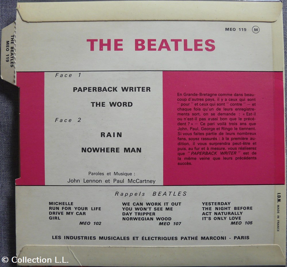 1966∼MEO 119∼Paperback writer musique instruments disques vinyles disque tours 1966 meo 119 paperback writer
