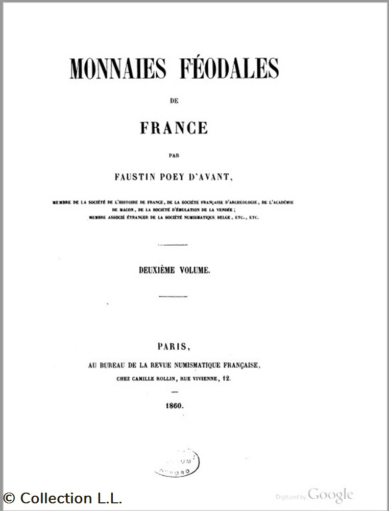 1860∼ Poey d'Avant - Monnaies Féodales de France livres ouvrages 1860 poey avant monnaies feodales de france