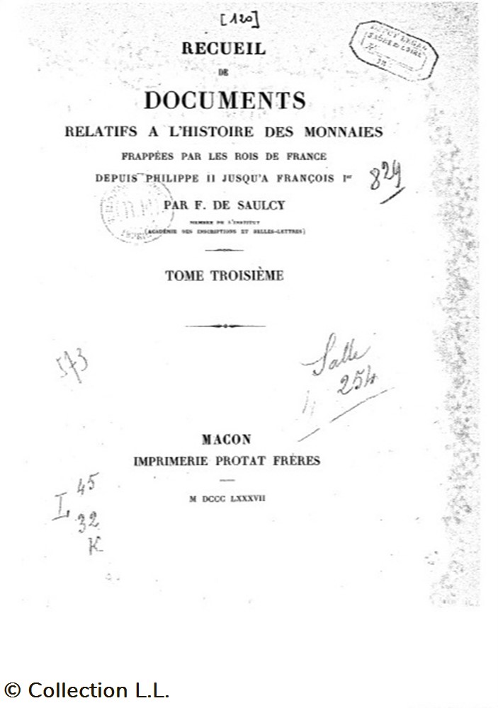1887∼ de Saulcy - Recueil de Documents Relatifs à l'Histoire des Monnaies livres ouvrages 1887 de saulcy recueil de documents relatifs a histoire des monnaies