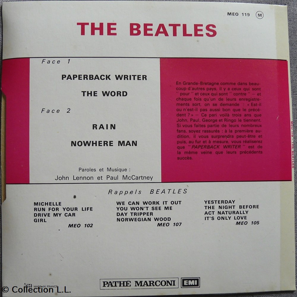 1971∼MEO 119∼Paperback Writer musique instruments disques vinyles disque tours 1971 meo 119 paperback writer