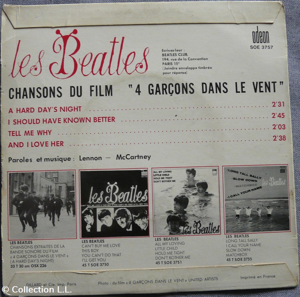 1964∼SOE 3757∼A hard day's night musique instruments disques vinyles disque tours 1964 soe 3757 a hard day s night