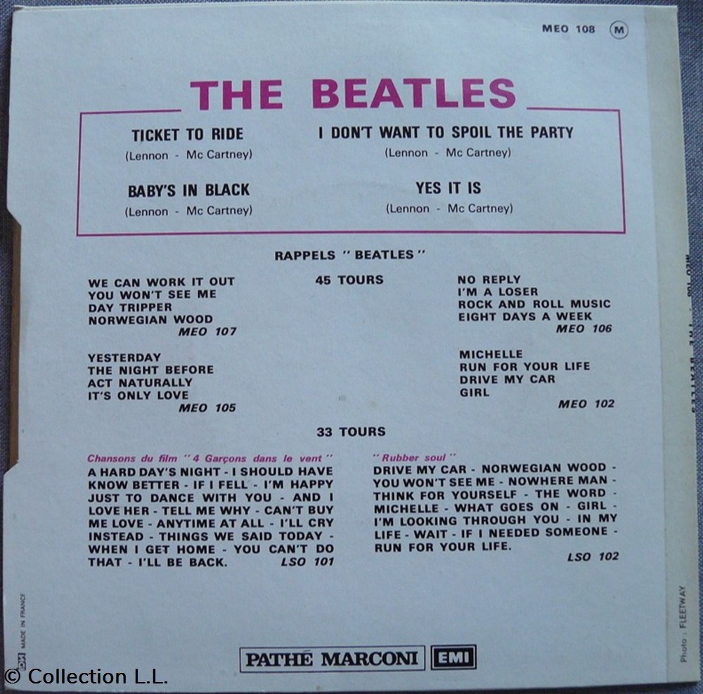 1971∼MEO 108∼Ticket to ride musique instruments disques vinyles disque tours 1971 meo 108 ticket to ride